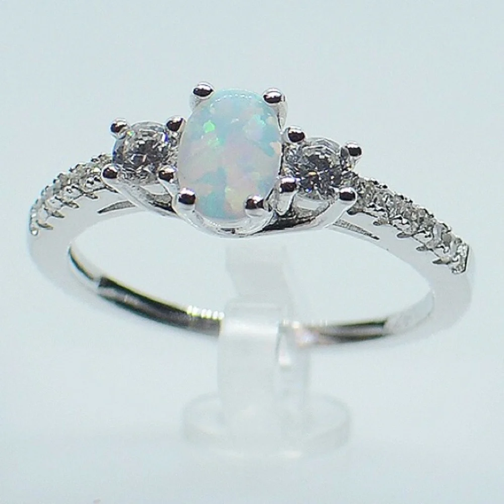 925 Sterling Silver Oval White Opal CZ Ring